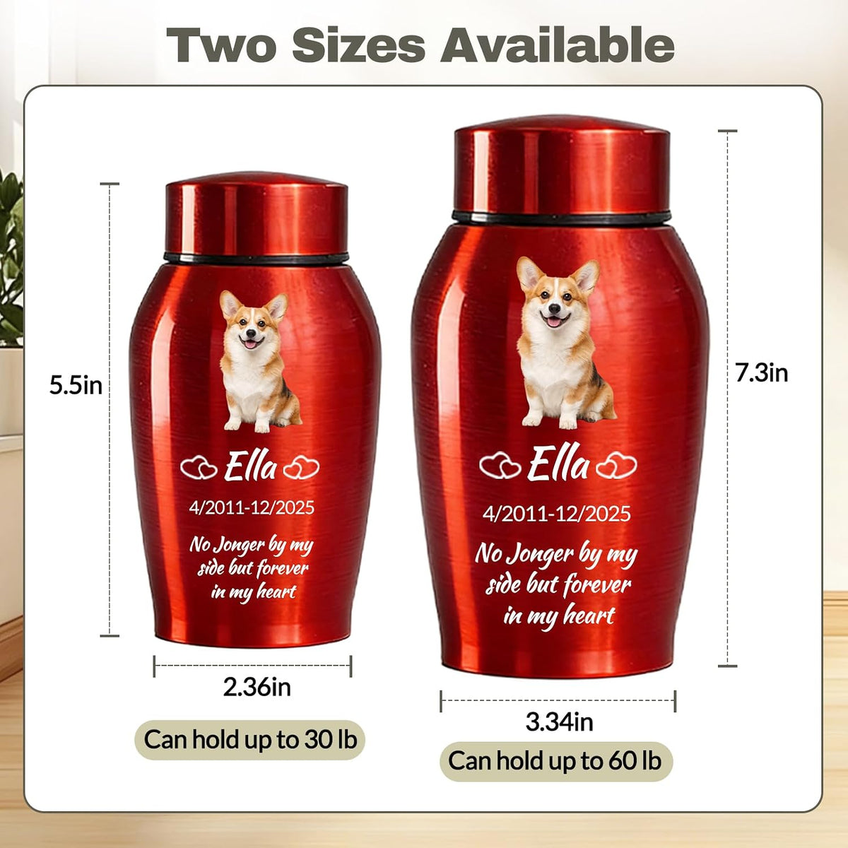 Personalized Pet Urns for Ashes - Custom Pet Photo Name Date for Cremation, Customized Pet Memorial Urn for Dog Cat