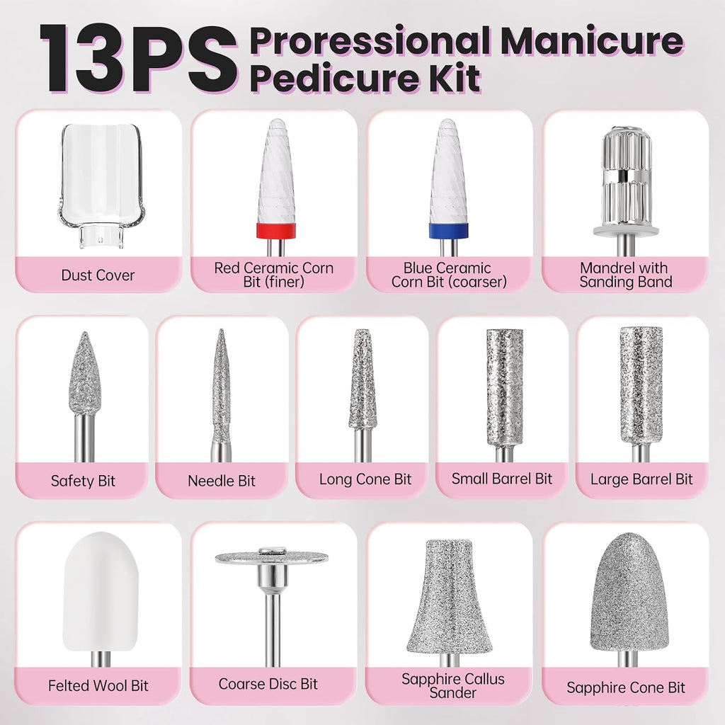 Electric Nail Drill Cordless 2000 mAh Rechargeable Portable Nail File Drill
