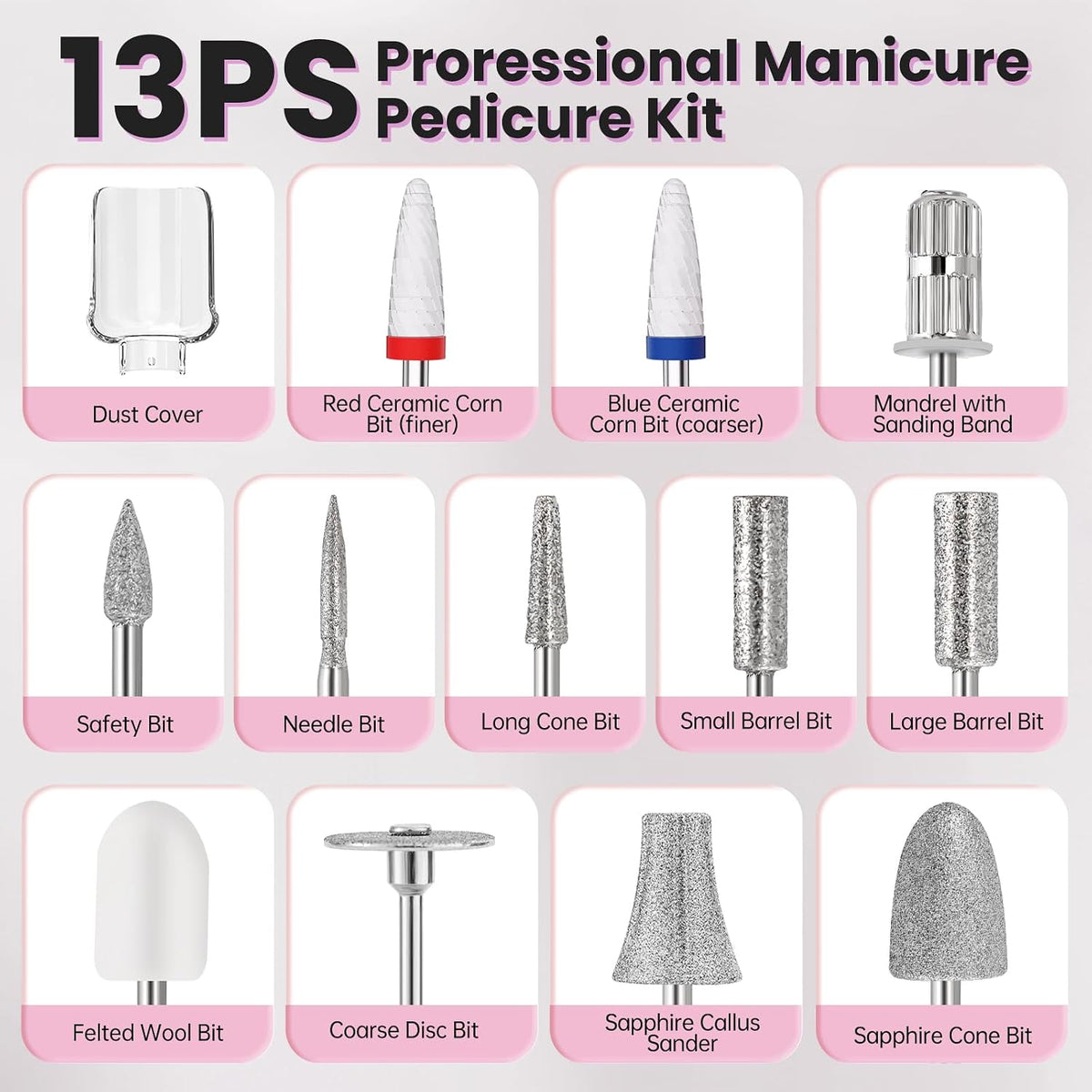 Electric Nail Drill Cordless 2000 mAh Rechargeable Portable Nail File Drill