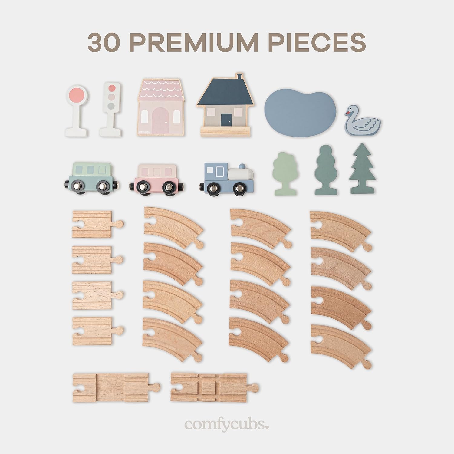 30-Piece Wooden Train Set for Toddlers Ages 1+, Fun & Eco Friendly Toddler Train Set with Wooden Toy Tracks