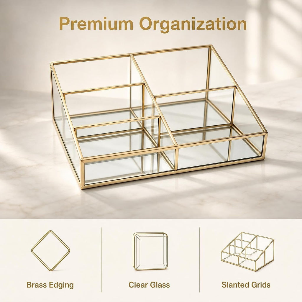 Glass Makeup Organizer Vanity Storage, Makeup & Perfume Tray