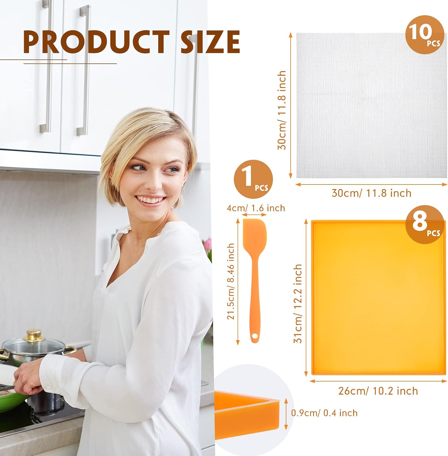 8 Silicone Dehydrator Mats & 10 Mesh Dryer Mats and 1 Baking Scraper, Reusable Non Stick Silicone Dehydrator Tray