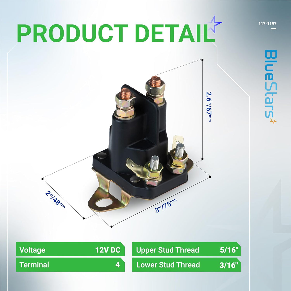 BlueStars 12V 4-Terminal 117-1197 Starter Solenoid - for Exmark Toro