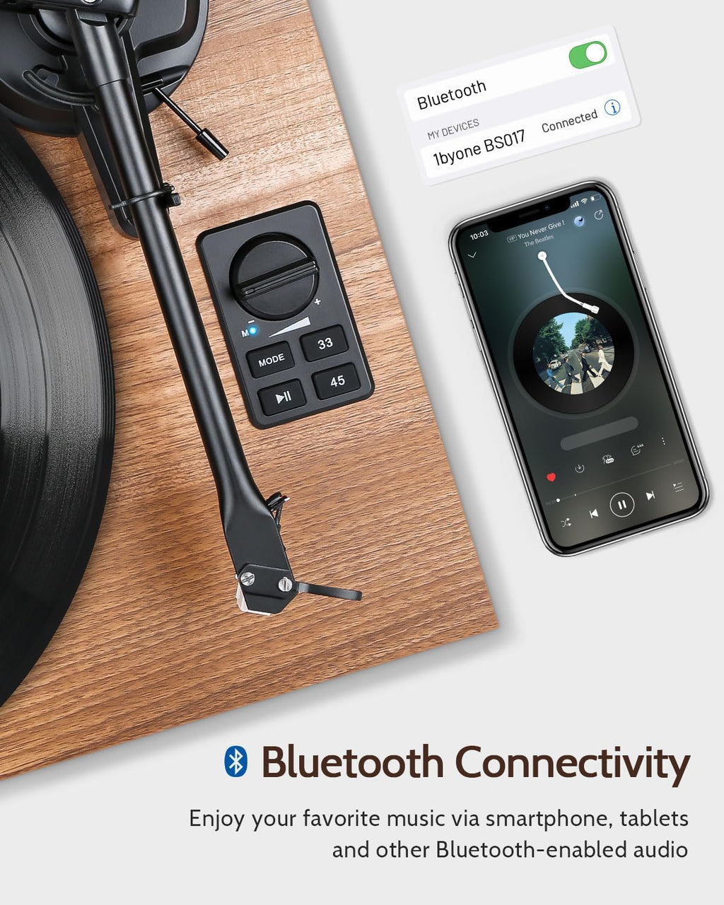 1 BY ONE Bluetooth Turntable HiFi System with 36 Watt Bookshelf Speakers | Patend Designed Vinyl Record Player with