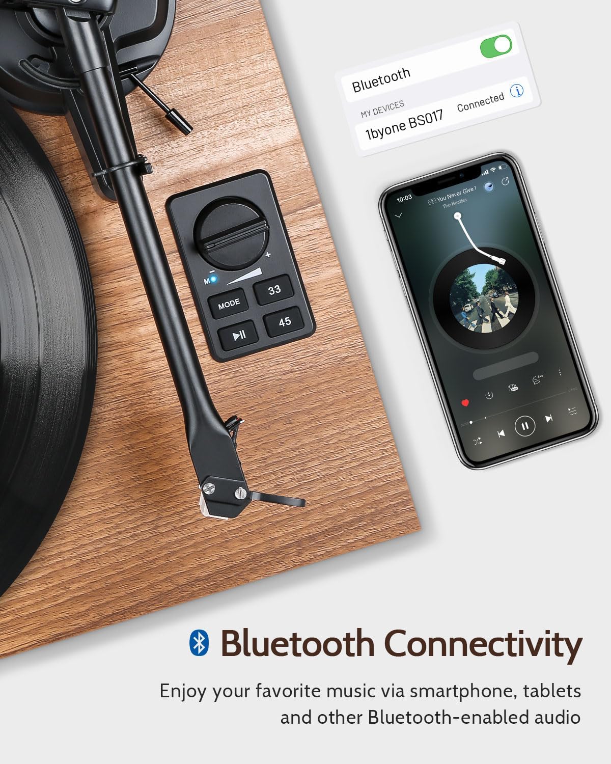 1 BY ONE Bluetooth Turntable HiFi System with 36 Watt Bookshelf Speakers | Patend Designed Vinyl Record Player with