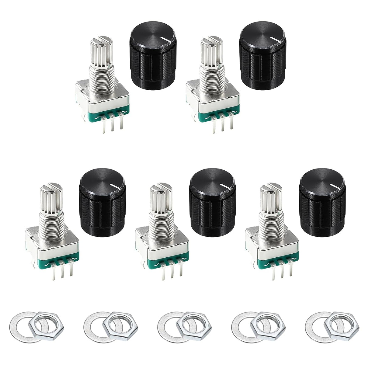 MECCANIXITY 5pack EC11 Rotary Encoder Code Switch 15mm Full Shaft Black