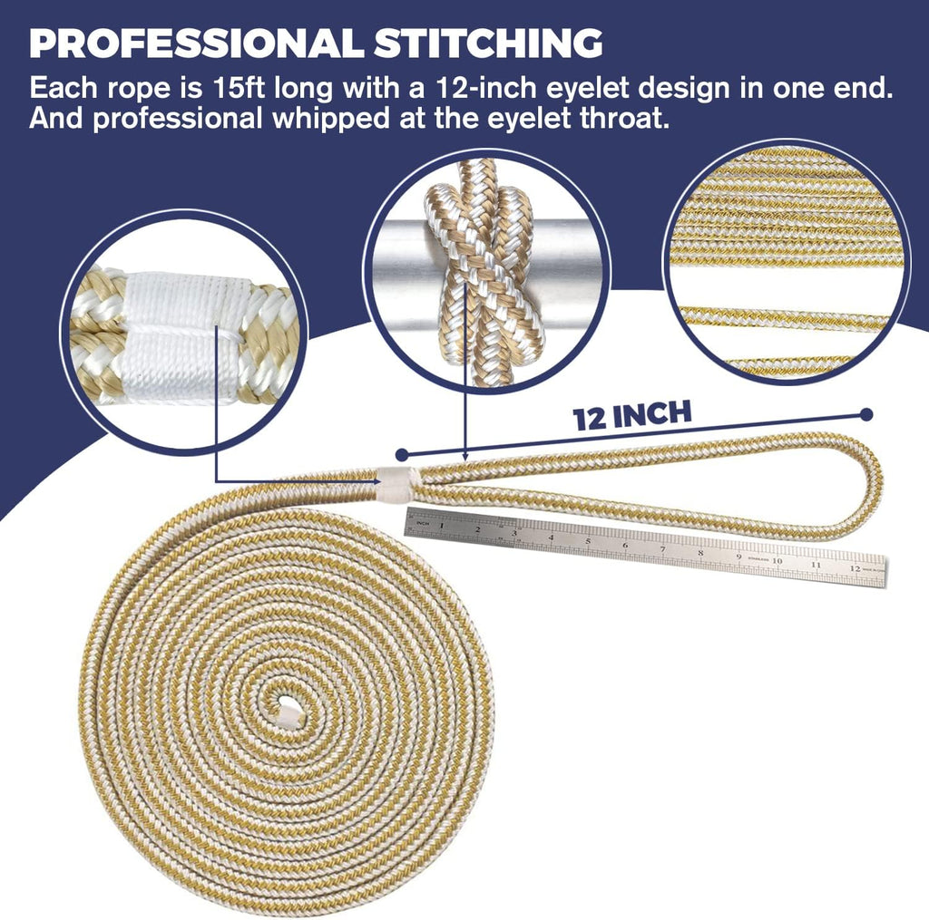 Double Braided Nylon Dock Line - Boat Rope - Marine and Pontoon Accessories - Braided, Reinforced Boat Ropes and Ties