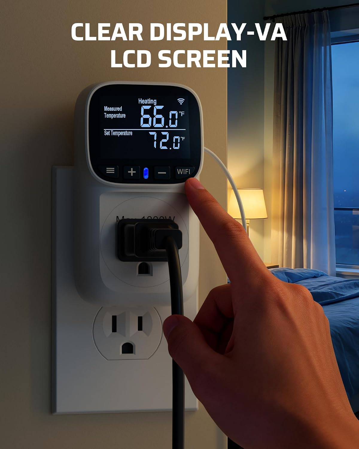 Smart WiFi Temperature Controller Outlet, 15A/1800W, 24H Timer | Bluetooth APP Remote Control, Schedule Timer