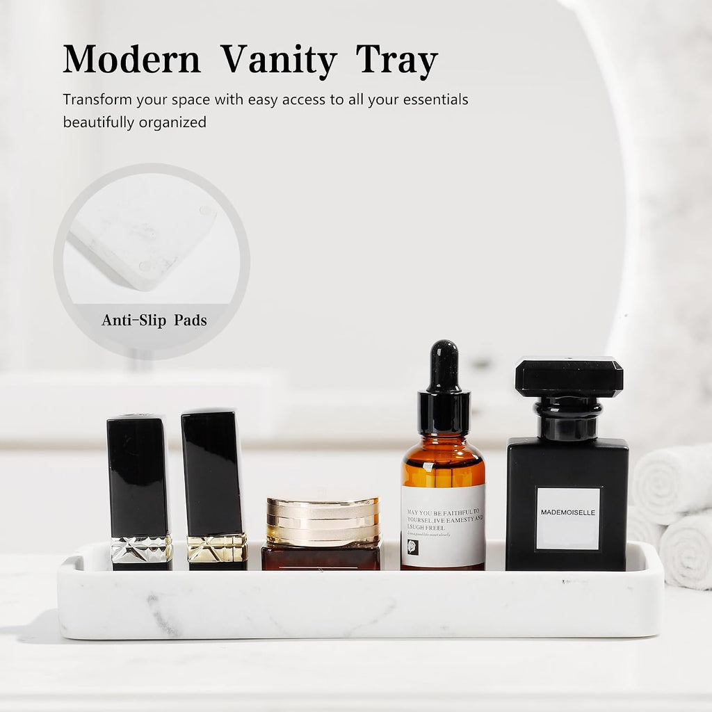 Bathroom Accessories Set, 4 Piece Toothbrush Holder Set Marble White | Bathroom Accessory Set with Soap Dispenser