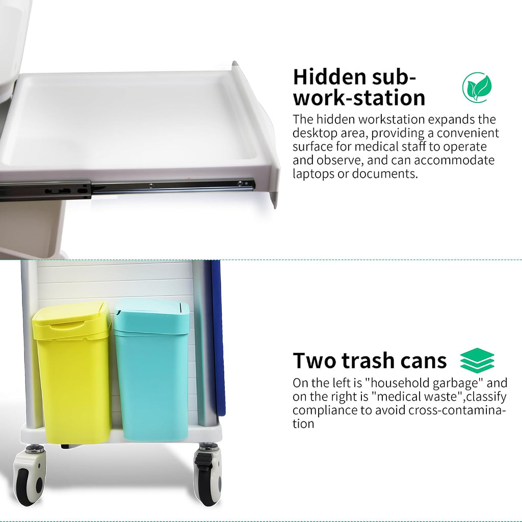Medical Rolling Crash Cart, Mobile Medical Cart for Clinic, Hospital, Nursing Center with Integrated Medical