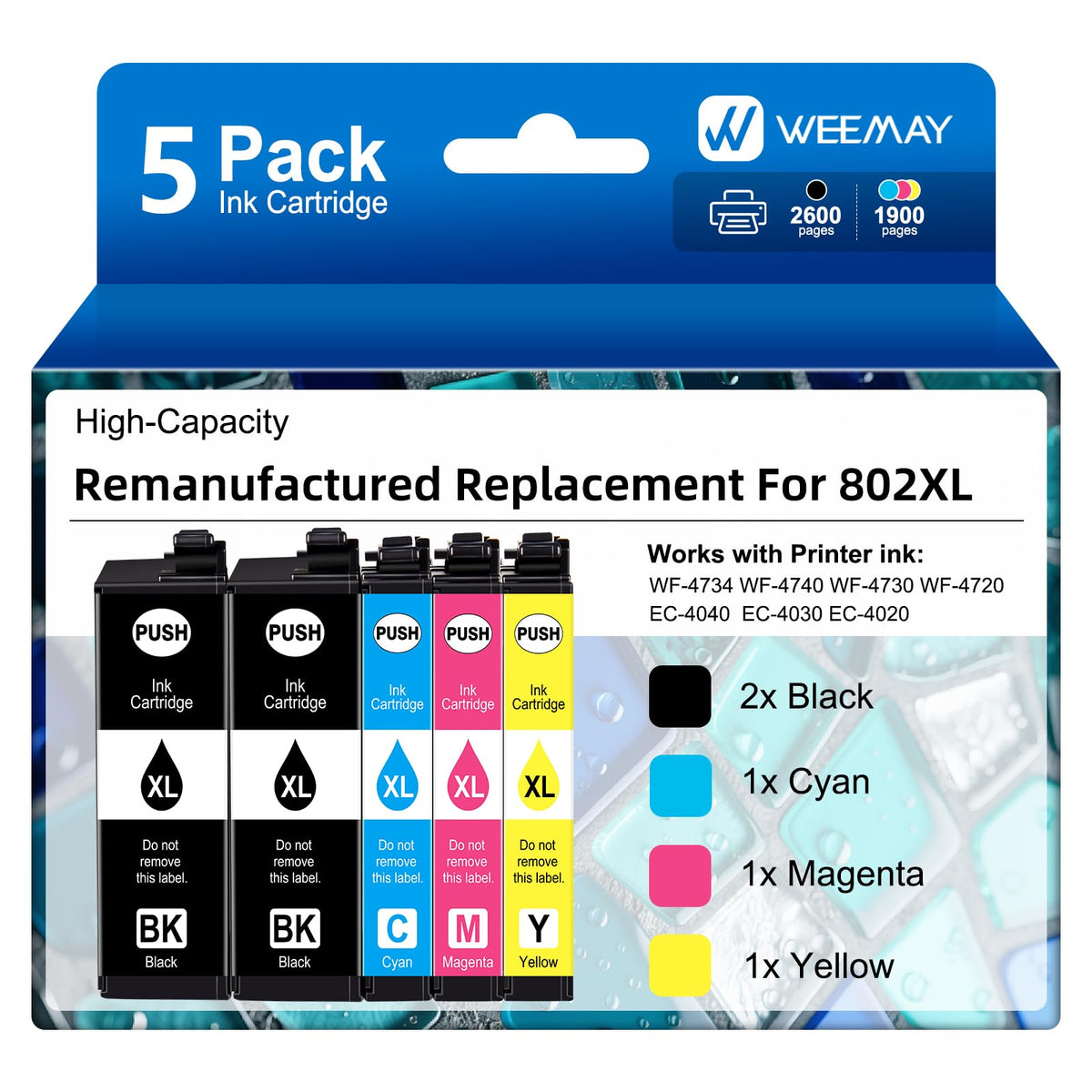 Remanufactured Ink Cartridges Replacement for Epson 802XL Combo Pack