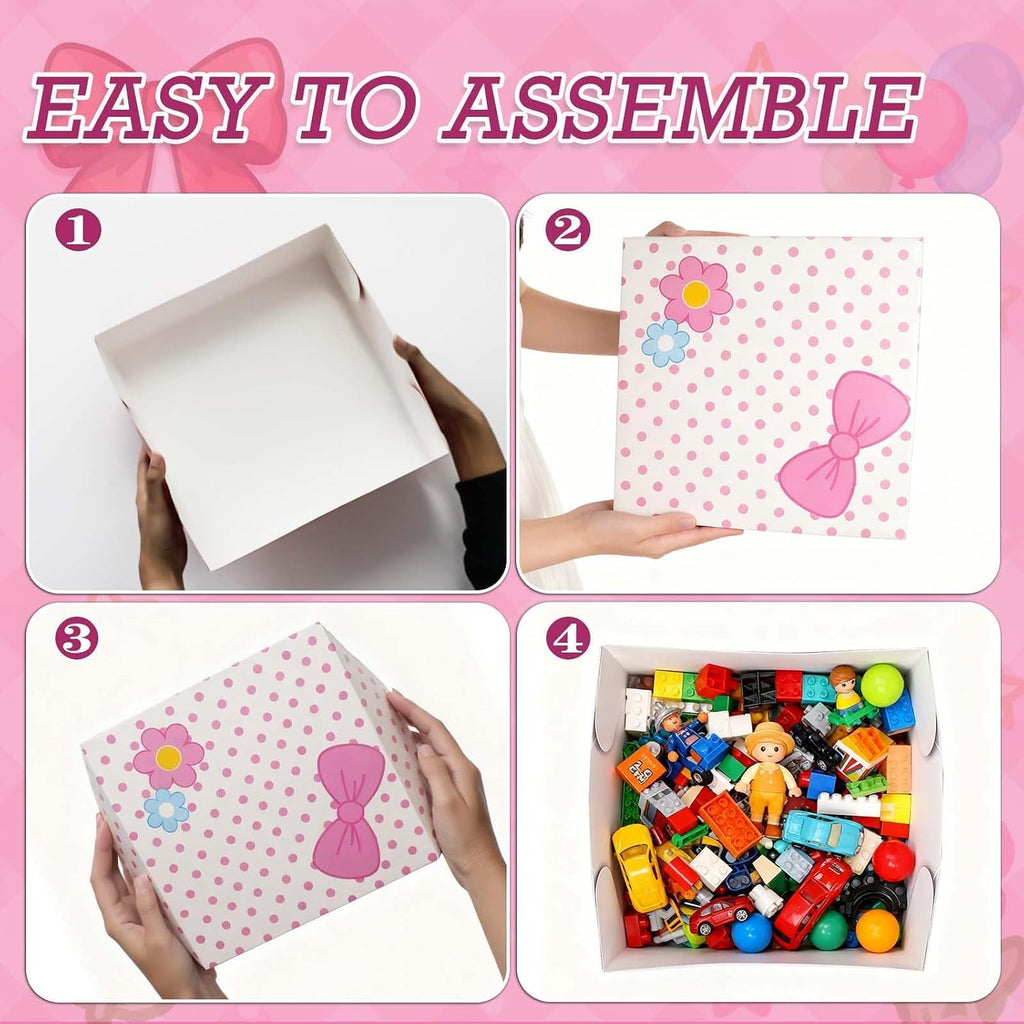 6Pcs Designed Gift Boxes With Lids,Bow Pattern Shirt Box, 12 * 12 * 4Inch Extra Large Pink and White Medium Clothes