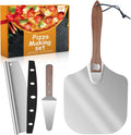 Aluminum Pizza Peel 12x14" With Foldable Wooden Handle - Metal Paddle, Rocker Cutter, and Server for Pizza Oven