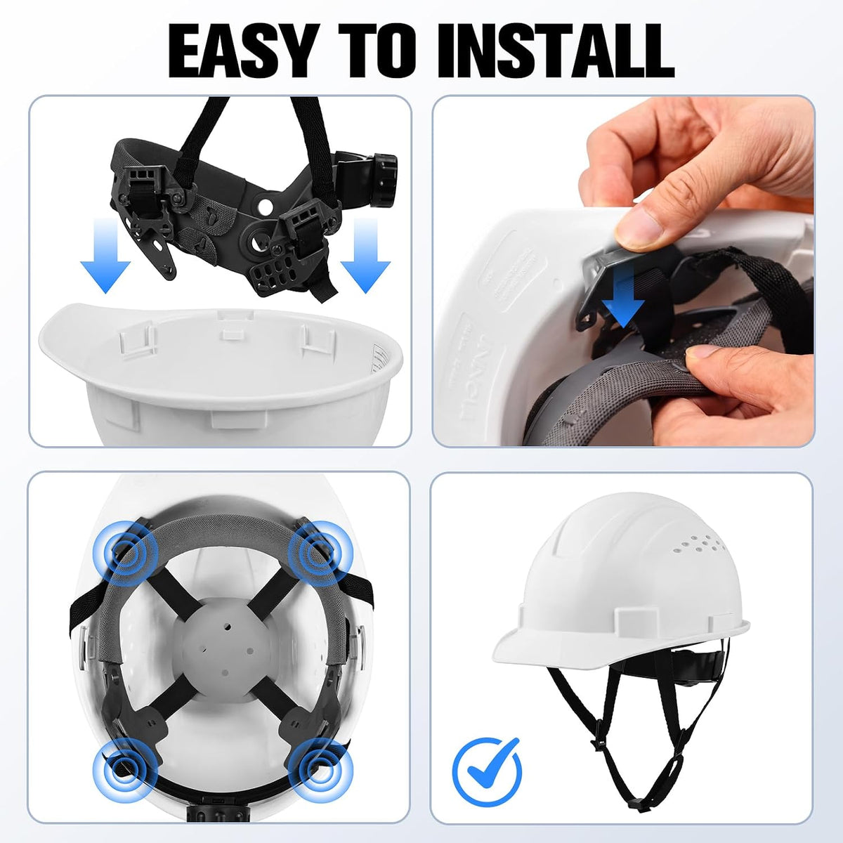 Vented Hard Hat, Safety Vest & Glasses, Work Gloves, Earplugs