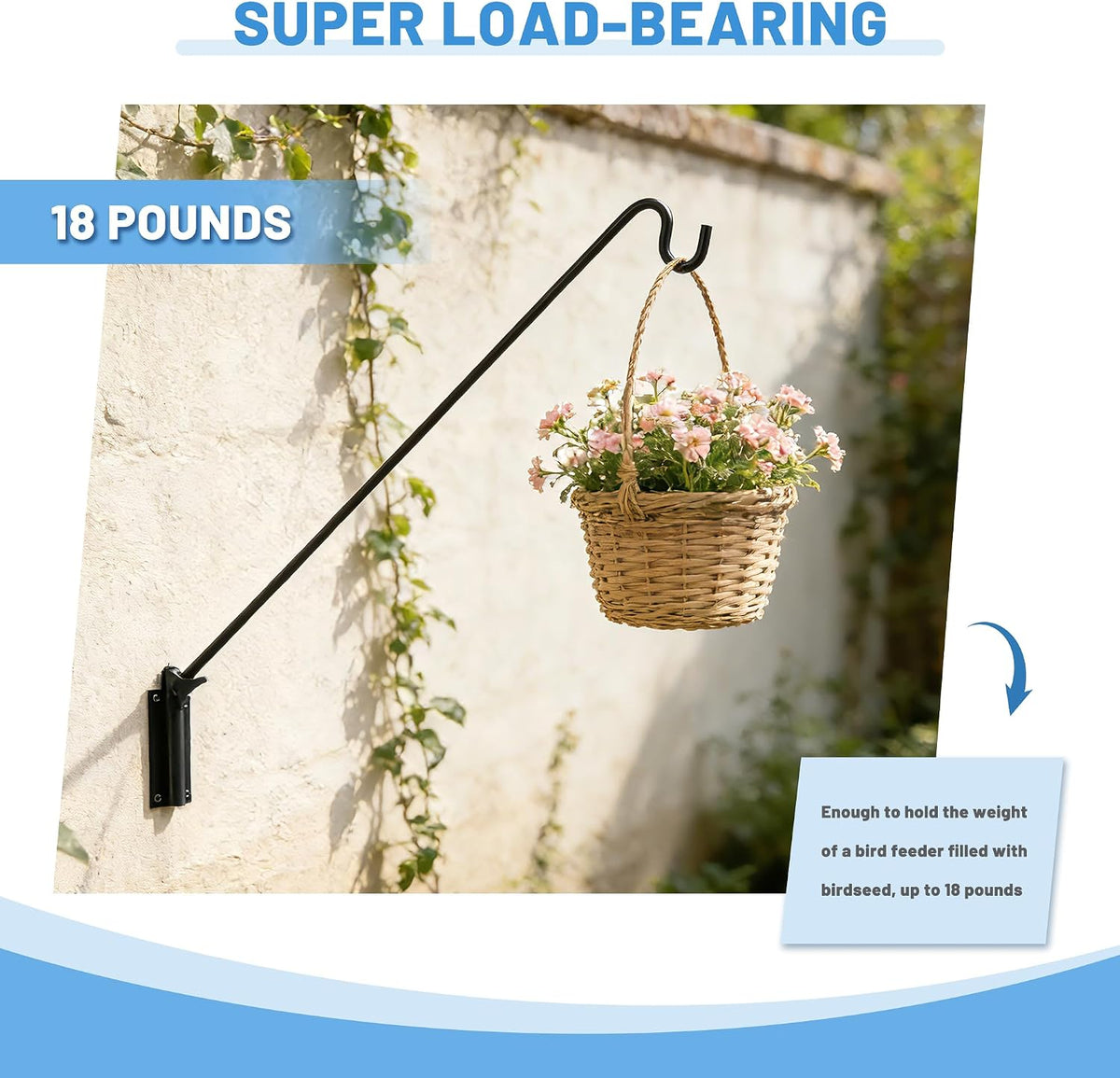 Extended Reach Deck Hook Wall Pole Wall Mounted, Extensible and Adjustable 28 inch to 43 inch Bracket for Hanging