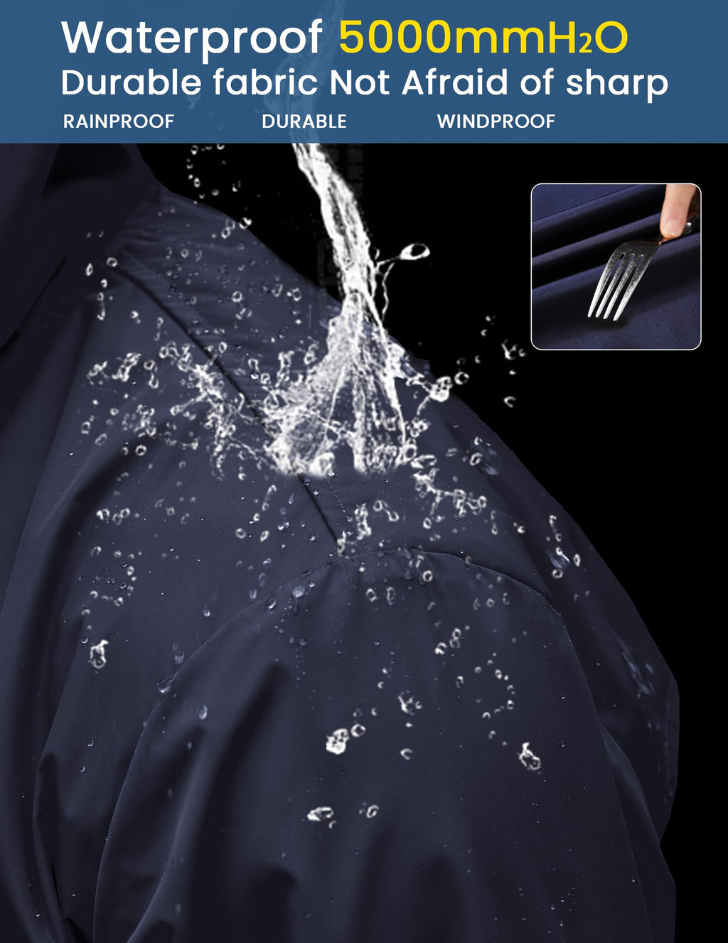 Men's Lightweight Rain Jacket Elastic Drawstring Long Raincoat Men Waterproof