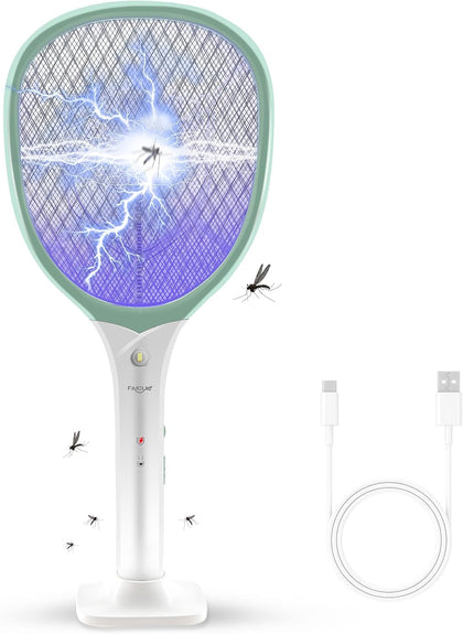 Rechargeable Handheld Bug Zapper Racket 2 in 1 Electric Fly Swatter (2 in 1 Green)