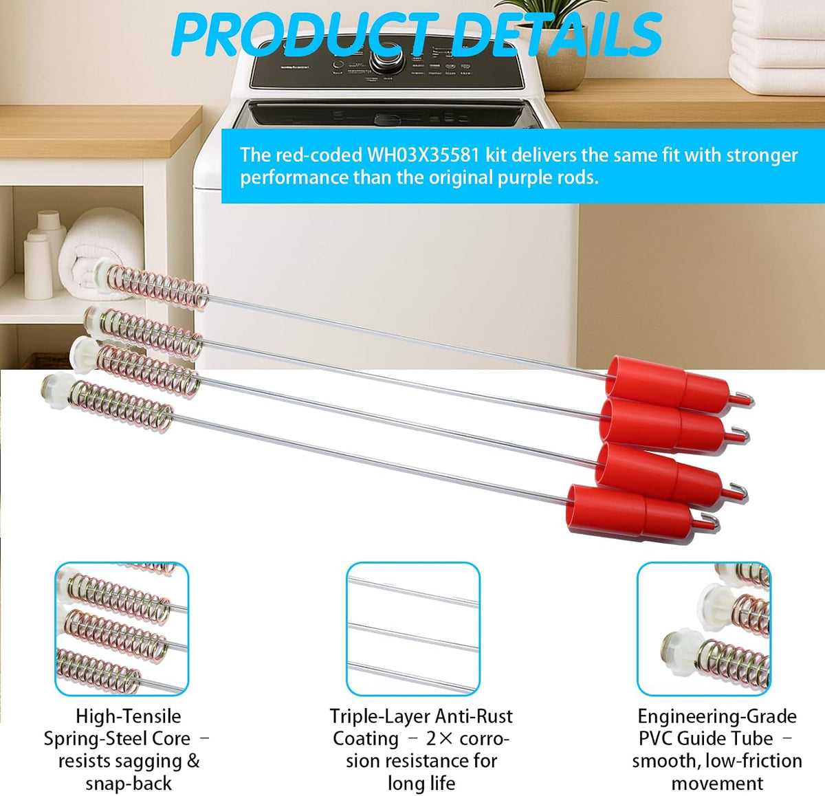 WH03X35581 GTW840CPN0DG GTW840CSN0WS 4-Pack Washer Suspension Rod Kit