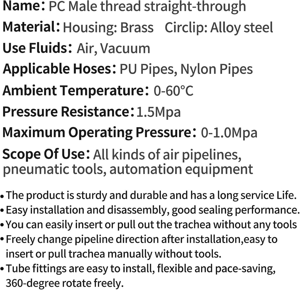 PC6-01, Pneumatic Push-to-Connect Fitting, Air Line Push-to-Connect Fitting, 20-Pack