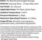 PC6-01, Pneumatic Push-to-Connect Fitting, Air Line Push-to-Connect Fitting, 20-Pack