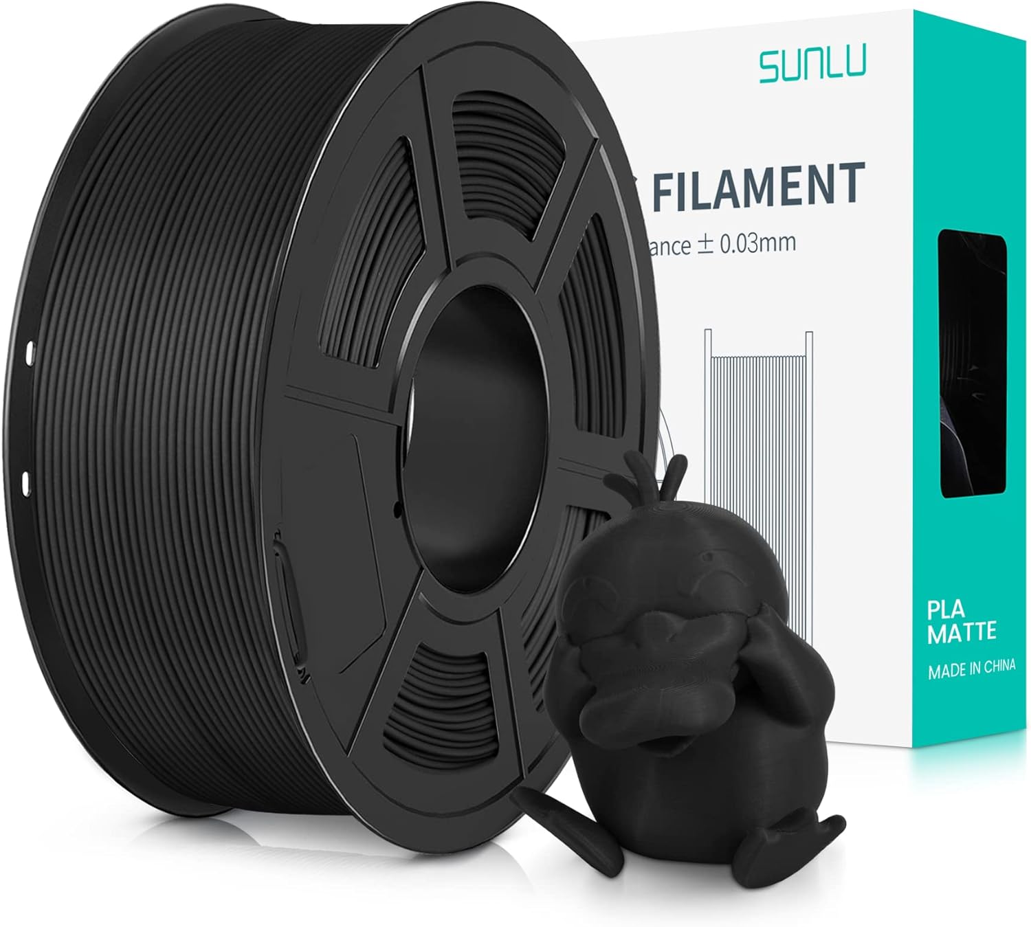 1KG PLA Matte 3D Printer Filament 1.75mm, Matte Black | Frosted Matte Finish Hides Layer Lines, Low Warp & Smooth
