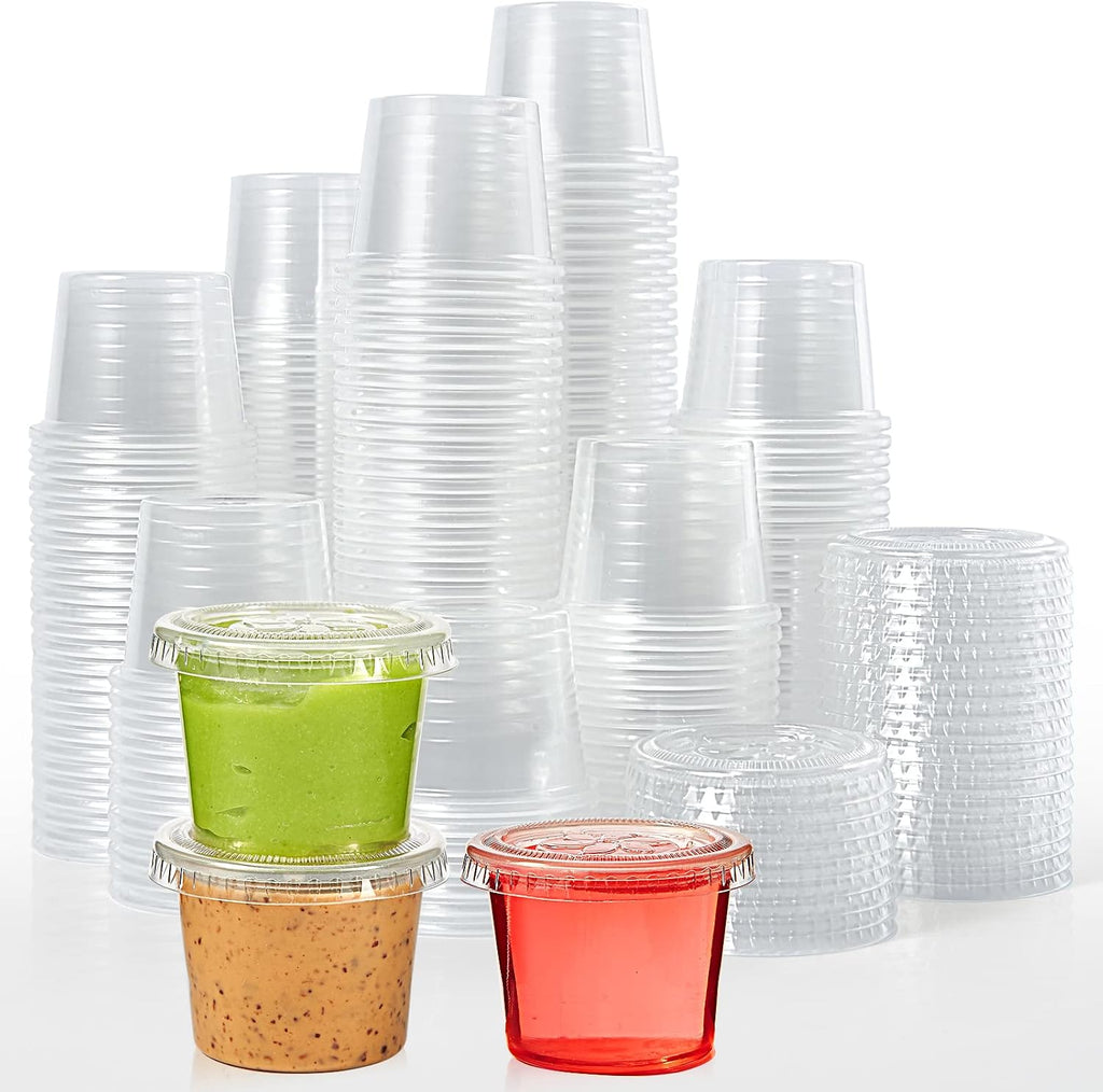 400 Sets 1 oz Plastic Portion Cups with Lids, Plastic Sauce Cups with Lids