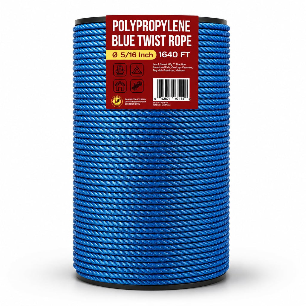 Heavy Duty PP/Polyester/Nylon Rope on Spool, Blue, 5/16inX1640FT
