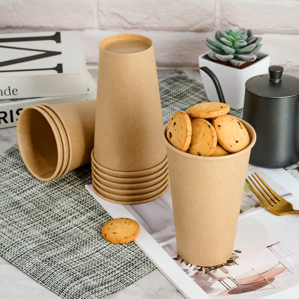 100 Pack 16 oz Kraft Paper Coffee Cups, Disposable Coffee Cups