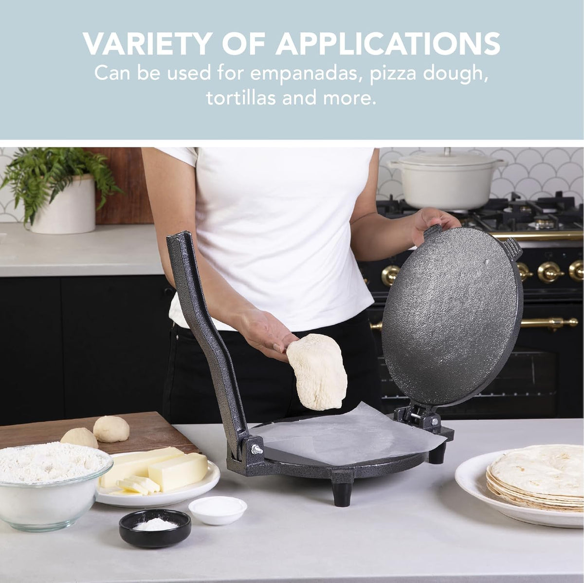 Tortilla Press – 10 Inch Cast Iron Quesadilla Maker – Heavy Duty Empanada Maker Press – Cast Iron Tortilla Maker for