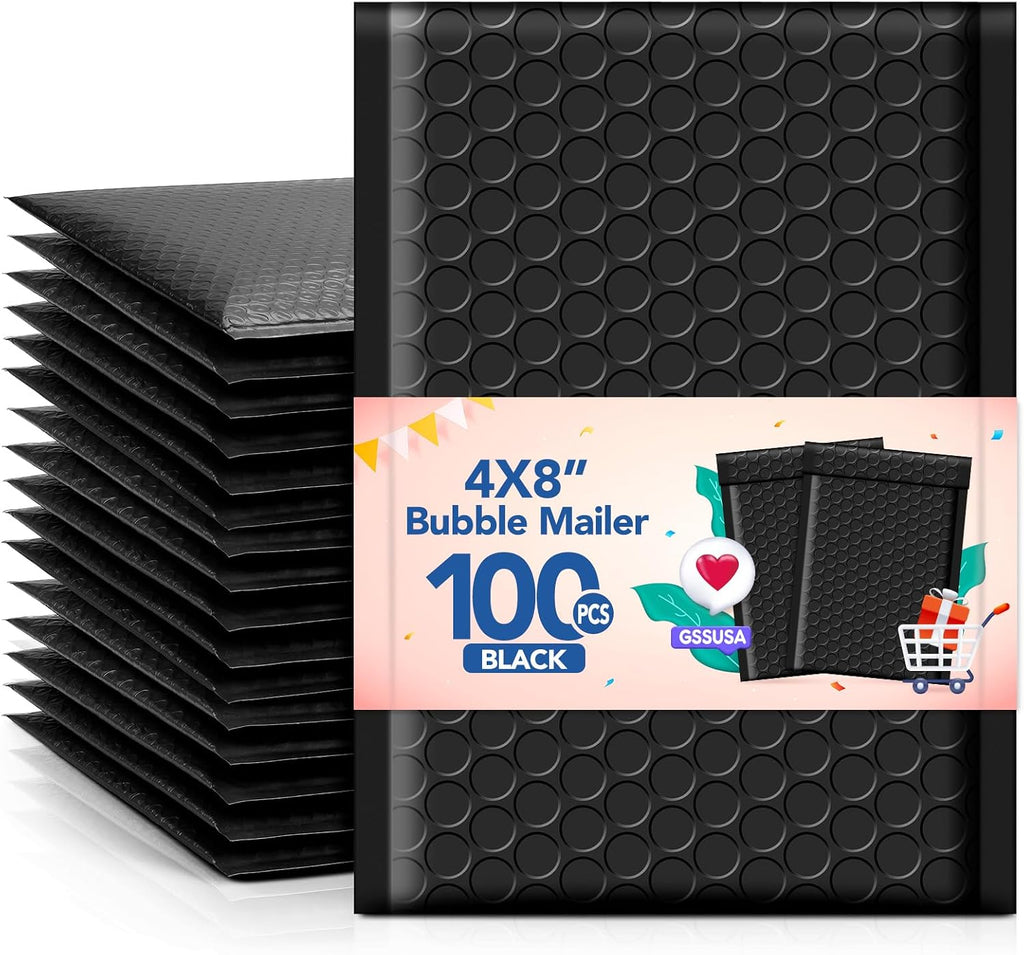 Black Bubble Mailers 4x8 100 Pack, Self Seal Padded Envelopes