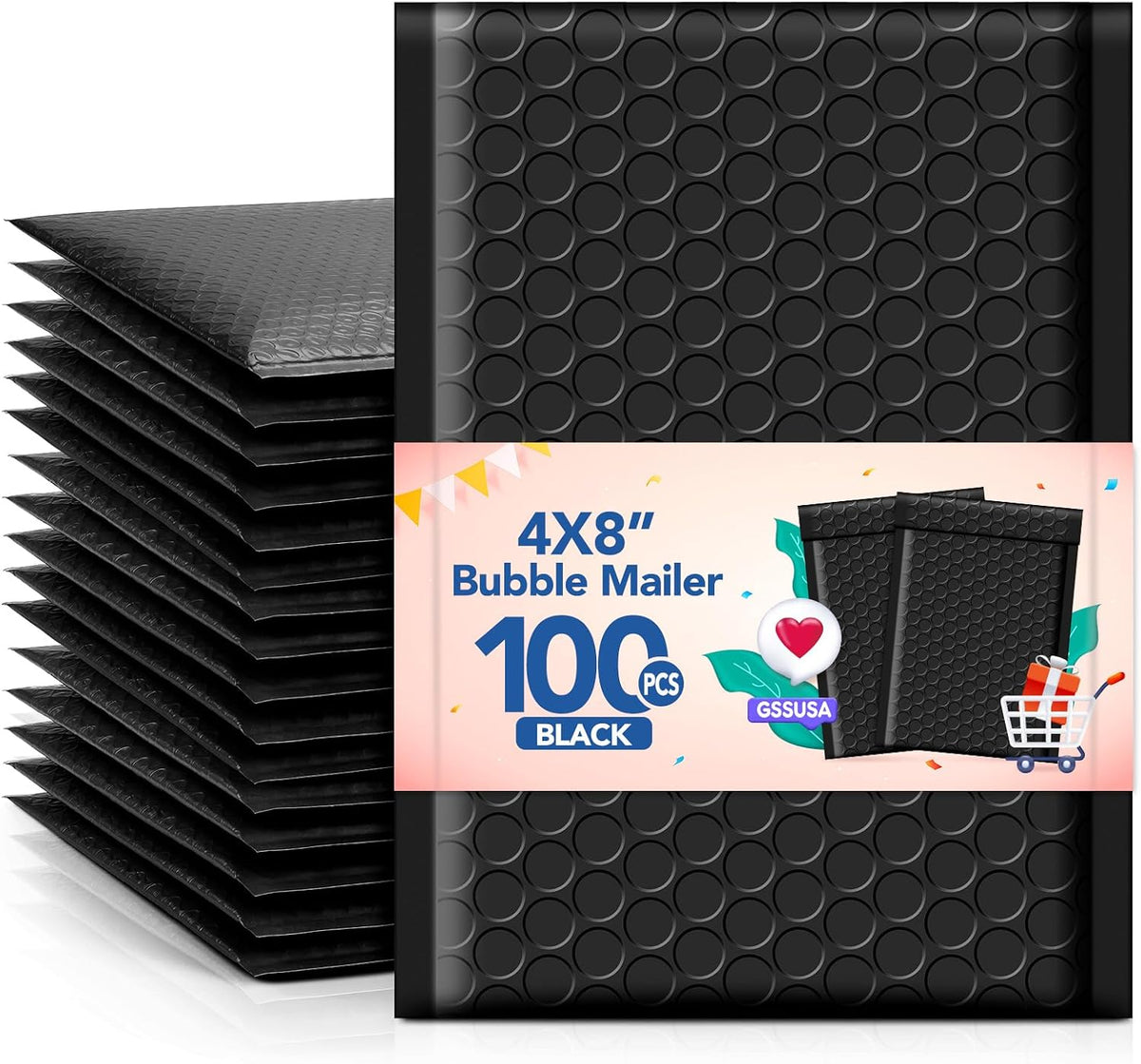 Black Bubble Mailers 4x8 100 Pack, Self Seal Padded Envelopes