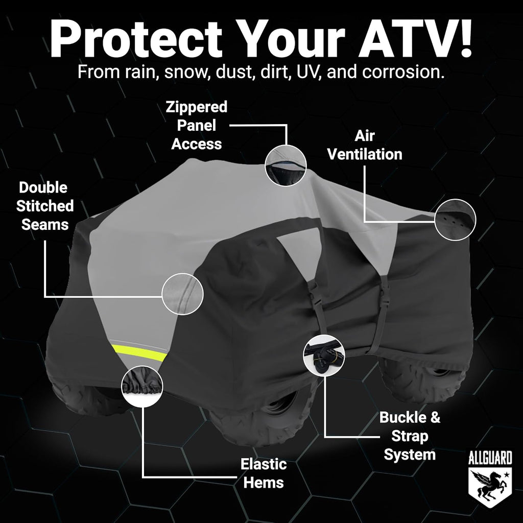 AllGuard Weatherproof Max ATV Cover, Heavy Duty 600D Marine Grade Polyester, Protects from Rain, Snow, Sun, UV & More