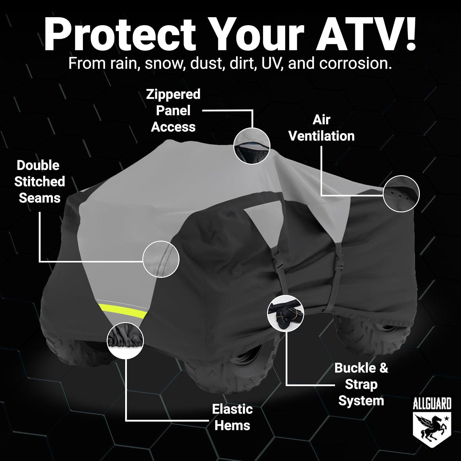AllGuard Weatherproof Max ATV Cover, Heavy Duty 600D Marine Grade Polyester, Protects from Rain, Snow, Sun, UV & More