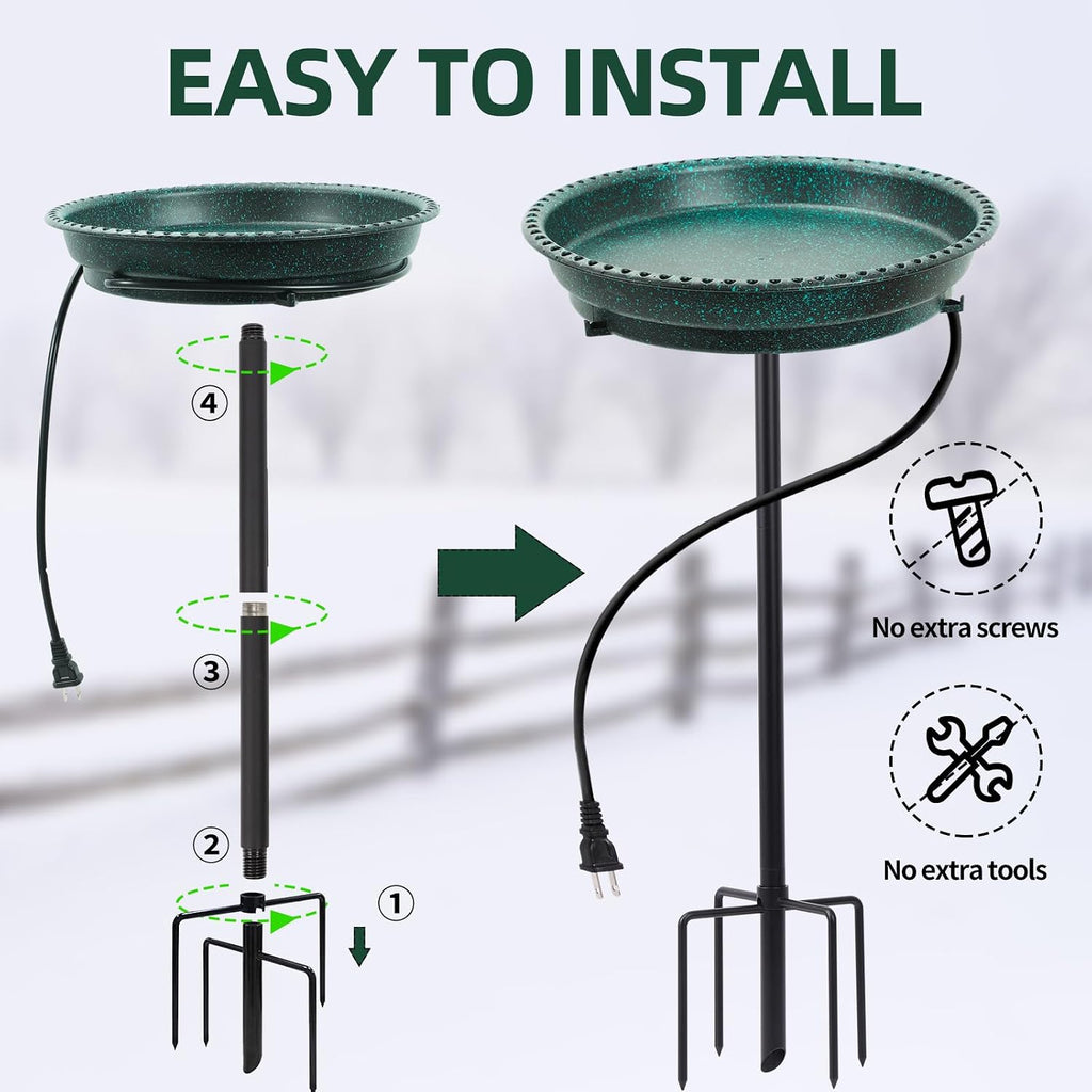 Heated Bird Bath for Outdoors for Winter, 75W Bird Bath Water Heater Bird Bath Deicer,Deep Bowl Thermostatic Control