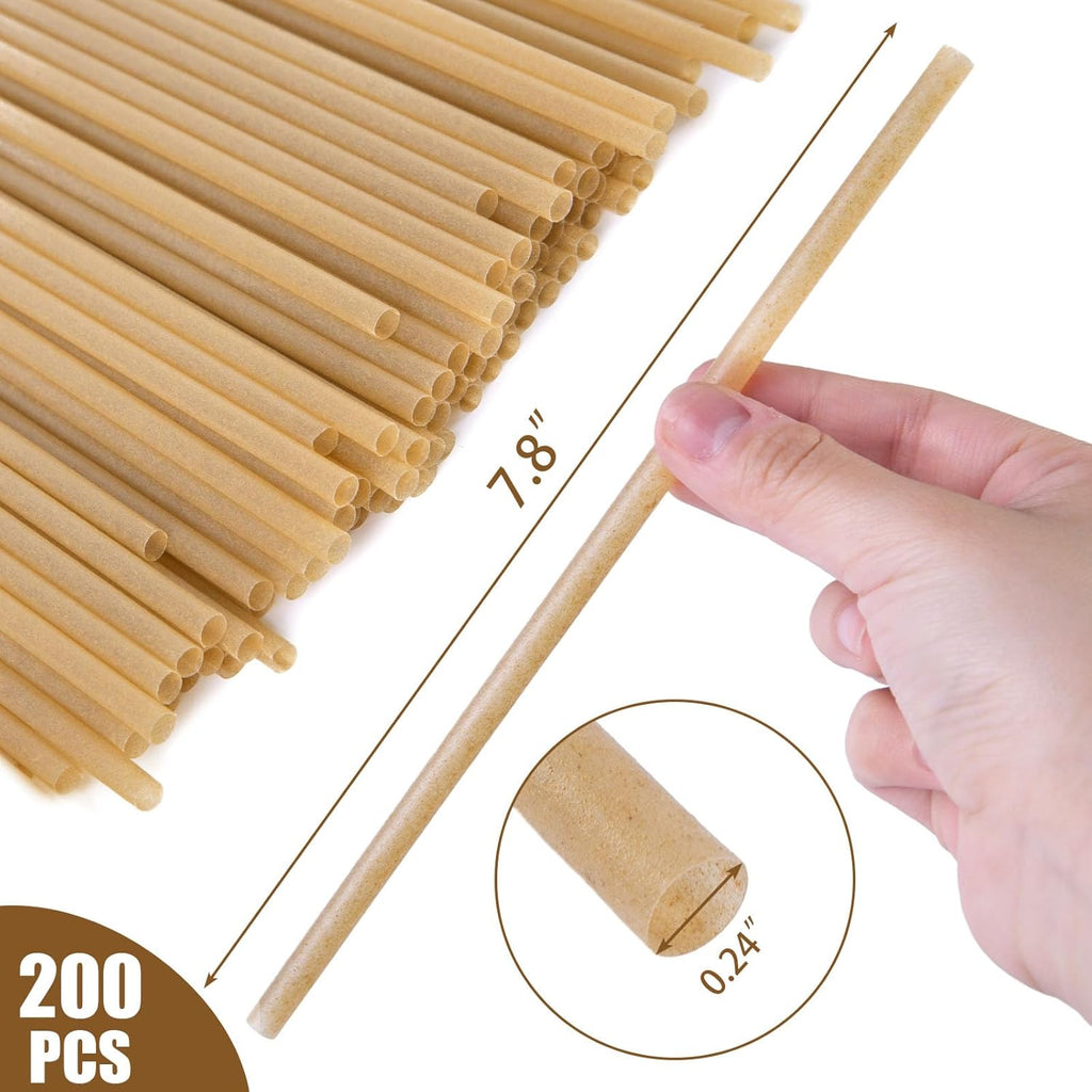 Sugarcane Straws, 200PCS Drink Straws Disposable for Hot Cold Drinks