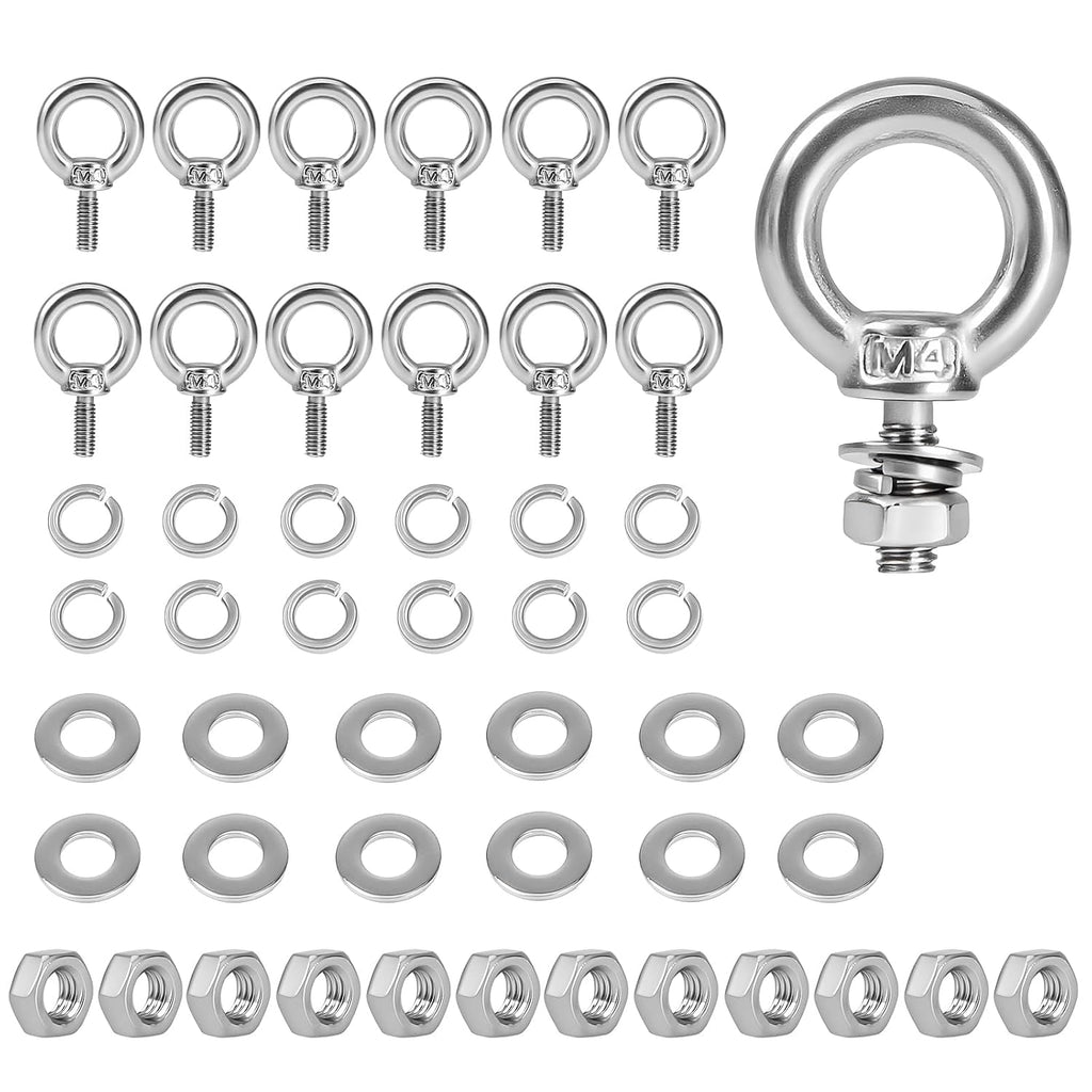 12 Pack M4 Stainless Eye Bolts with Nuts Washers, 0.39"(10mm) Thread Length