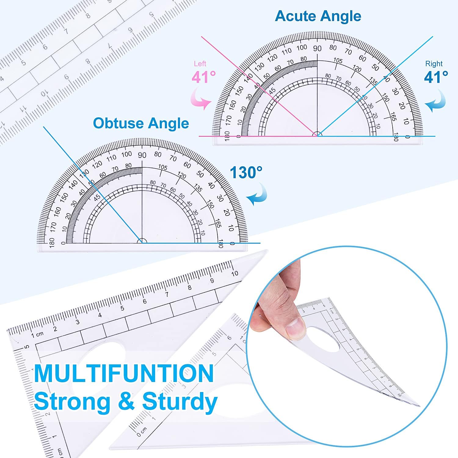 Math Geometry Kit Set 10 Pieces with Shatterproof Storage Box, Student Supplies Drawing Compass Includes Protractor