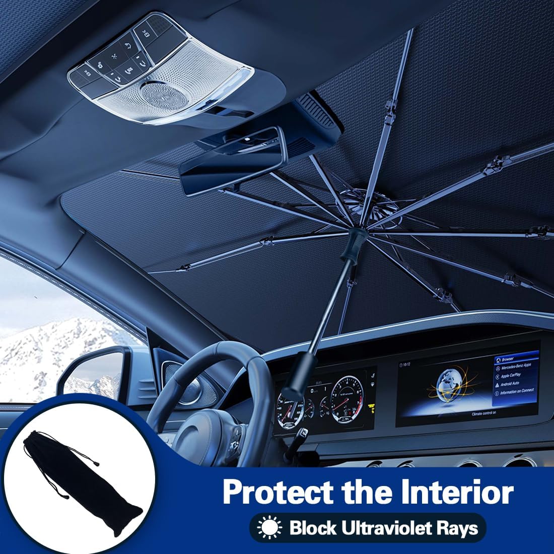2026 Windshield Sun Shade Umbrella, Foldable Car Umbrella Sunshade with UV Block Car Front Window (Heat Insulation