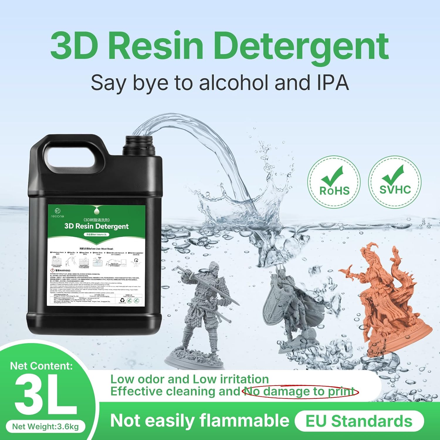 RESIONE 3D Resin Cleaner, 3.6KG, Non-Flammable Low Odor Detergent | Non-Flammable Photopolymer Resin Washing