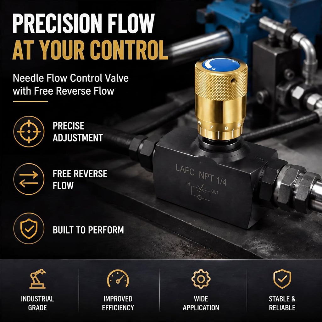 Pelopy 1/4 Inch NPT Hydraulic Flow Control Needle Valve, Free Reverse Flow