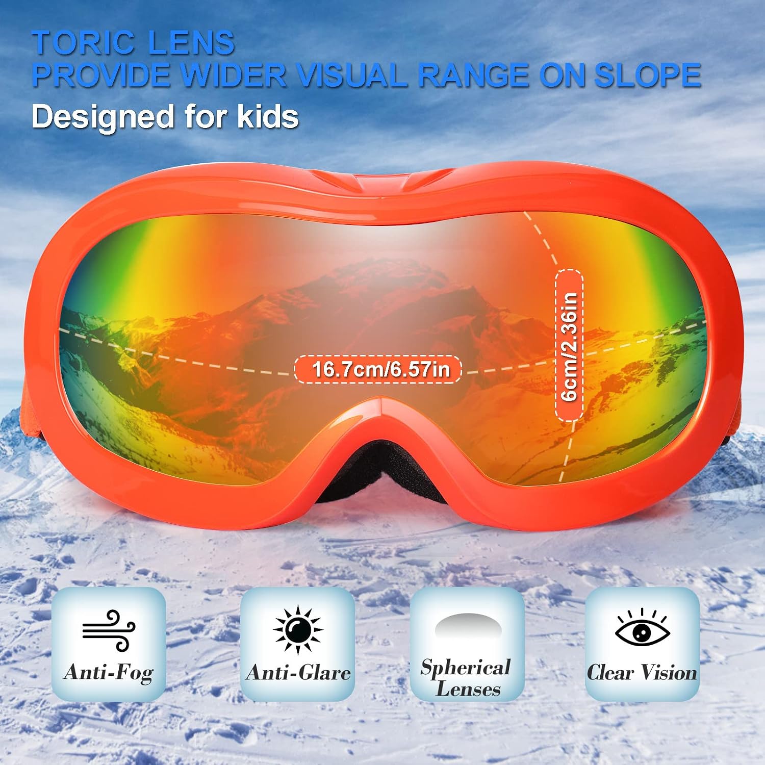 Kids Ski Goggles, Anti-Fog Child Snowboard Goggles Over Glasses Snow Goggles for Boys Girls Toddler Age 3-14