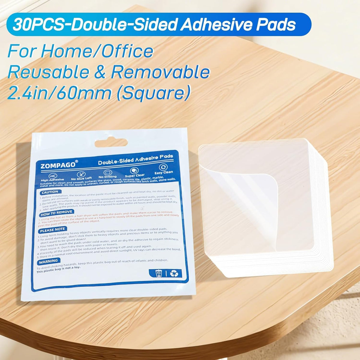 Nano Tape Pads,Heavy Duty Double Sided Mounting Tape, Clear,30 PCS