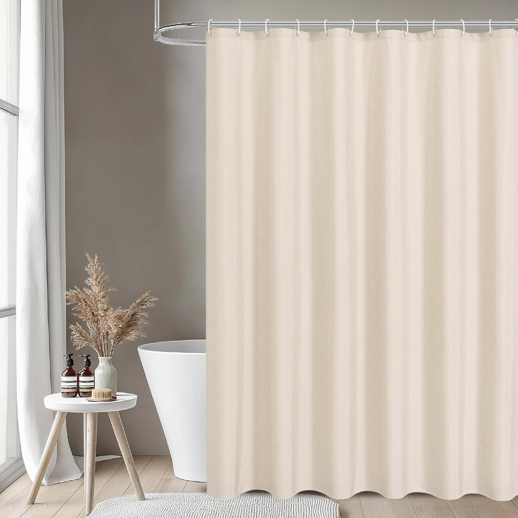 Waterproof Fabric Shower Curtain,No Liner Needed,72x72,Cream | 2-in-1 Design,Linen Textured,100% Waterproof