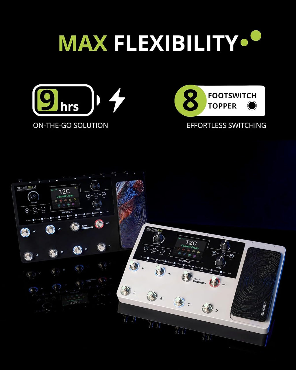 GE150 Max Li Battery Powered Guitar Amp Modelling Multi Effects 8-Footswitch Floor Guitar FX Processor with XLR