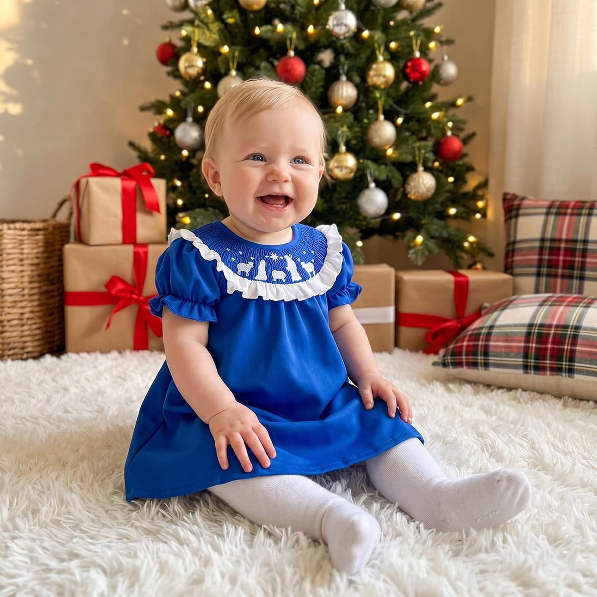 Toddler Baby Girl Christmas Dress Outfit Smocked Romper/Dress