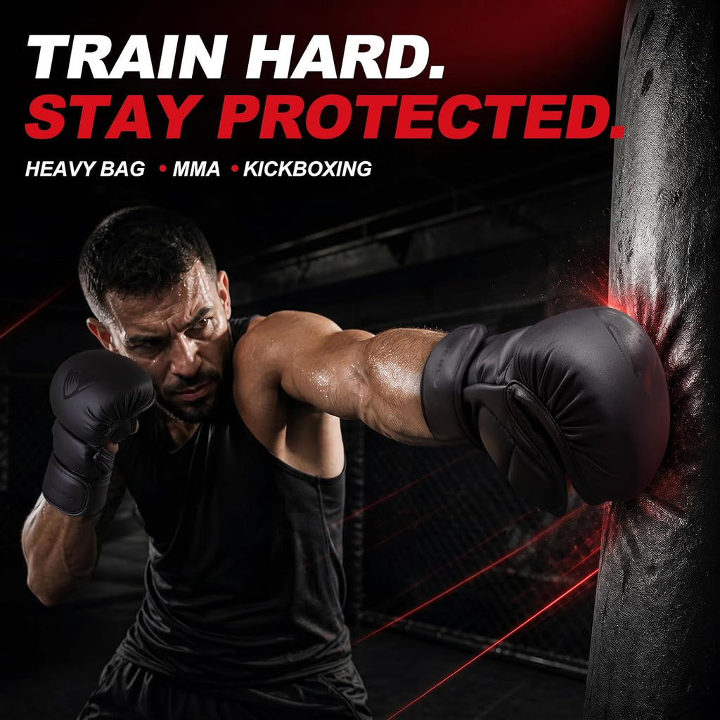 MMA Gloves for Men – Punching Bag Gloves for Men, Open Palm Training Gloves for MMA Sparring, Kickboxing, Muay Thai