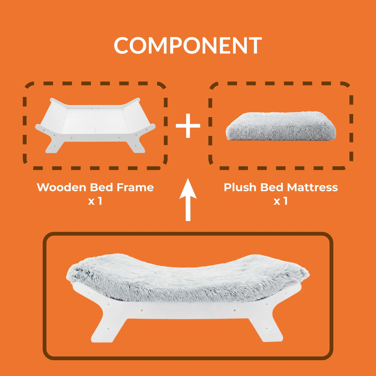 Elevated Wood Dog Bed Frame with Foam Mattress, WalnutPattern, L