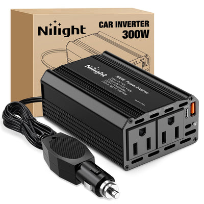 Nilight 300W Power Inverter 1 with PD 65W USB C & QC3.0 12V DC to 110V AC