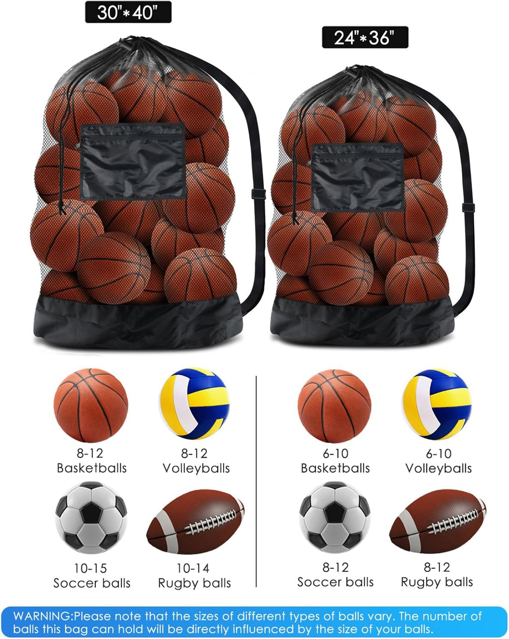 Extra Large Mesh Ball Bag, Drawstring Socce Bag for Coach, Use for Basketball, Volleyball, Baseball, Mesh Equipmenbag