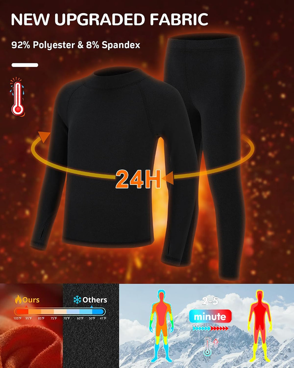 Boys Thermal Underwear Set Youth Kids Long Johns Boy Base Layer Soft Thermal Pants Fleece Lined Long Sleeve Shirt